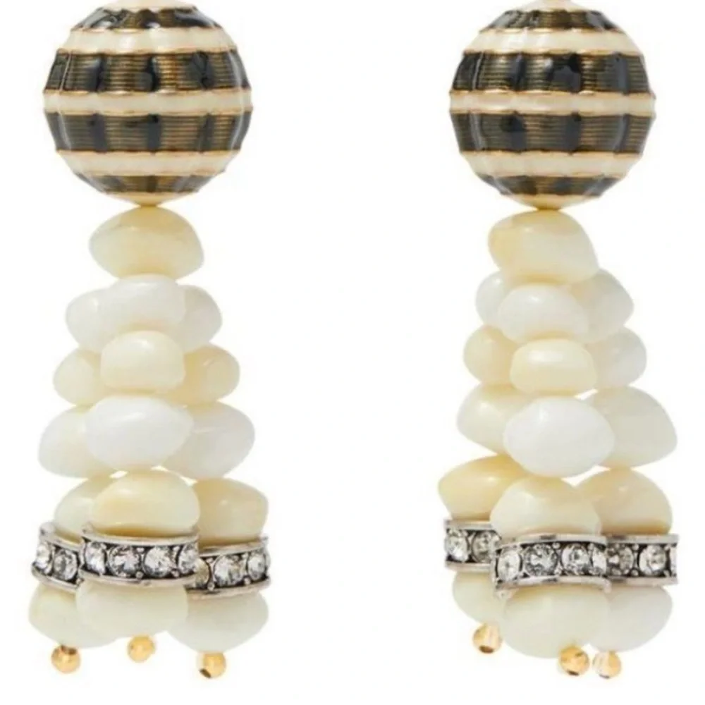 Final sale tory Burch Roxanne Gold and Cream Beaded statements drop earrings - Picture 3 of 4